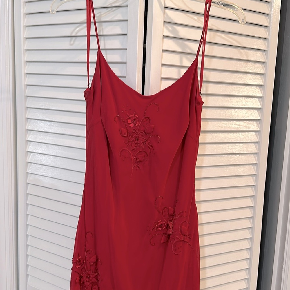 Adrianna Papell Red Spaghetti Strap Embellished Slip Dress